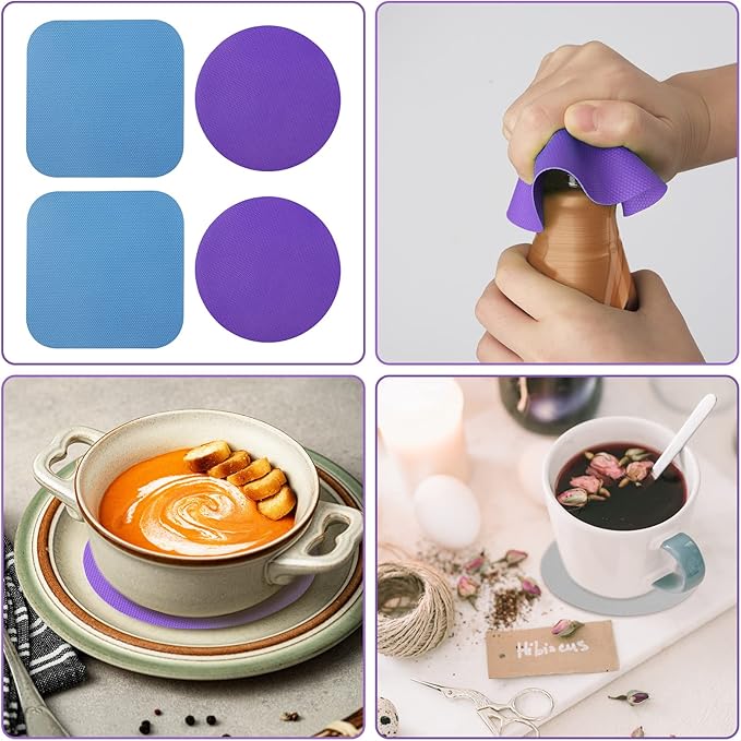 4pcs Jar Opener Gripper Pads, Rubber Jar Grippers Multi-function Jar Opener for Seniors with Weak Hands Coasters (Blue, Purple)