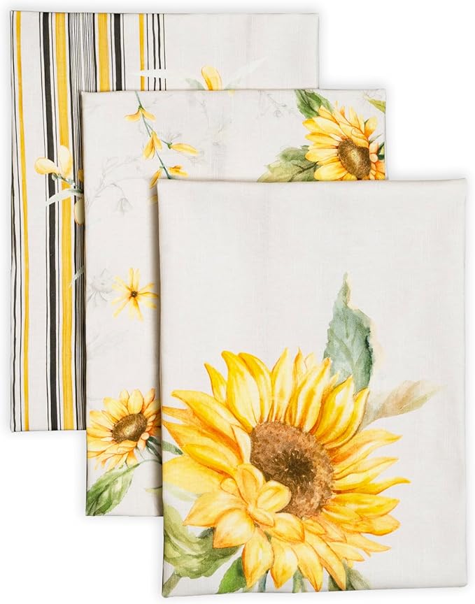 Maison d' Hermine Kitchen Towels Set of 3 100% Cotton 27.50" x 20" Reusable Cloth Tea Dish Towels Absorbent with Hanging Loop for Kitchen, Home, Dining, Cocktail Parties Spring/Summer (Candice)