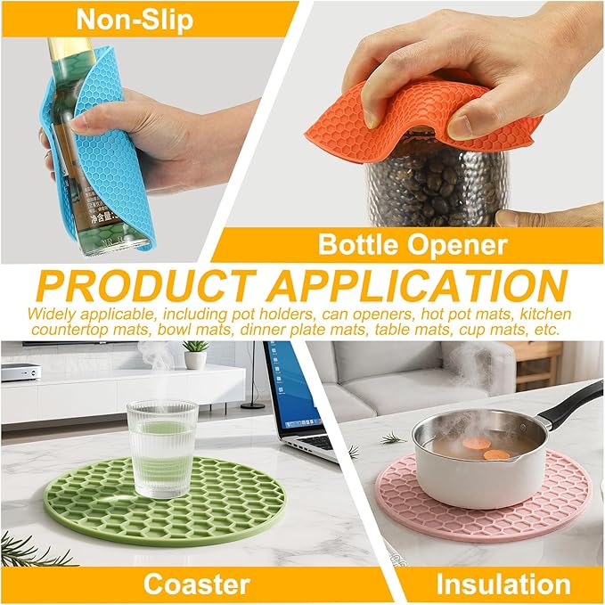 uxcell 4pcs Silicone Jar Opener Pads, 17.5cm/7" Texture Can Opener Multipurpose Round Bottle Lid Opener Non-Slip Coasters for Weak Hands Seniors Children, Blue
