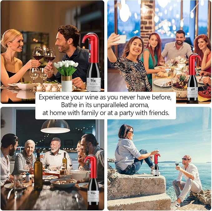 Wine Aerator Electric Wine Decanter – Easy One Touch Red & White Wine Accessories, Ideal for Beginners and Enthusiasts, Spout Pourer, Wine Preserver – Best Christmas Day Gifts for Dad (Lucky red)