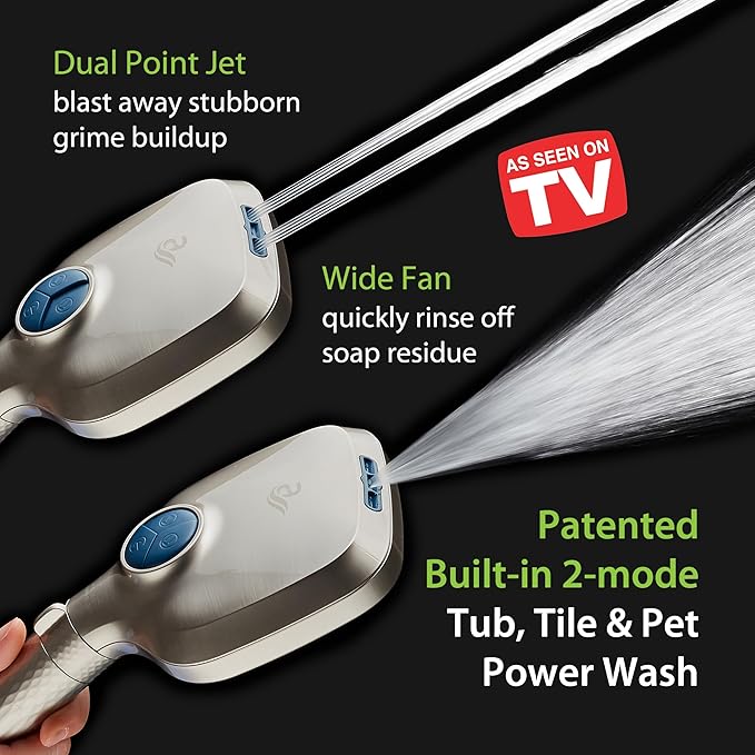 AquaCare 4X High Pressure 10 Spray Mode Filtered Showerhead - Handheld Shower Head Filters Chlorine to Heal Dry Skin, Revive Hair - Dual Power Wash Cleans Tub, Tile, Pets - Hard Water Softener, Nickel