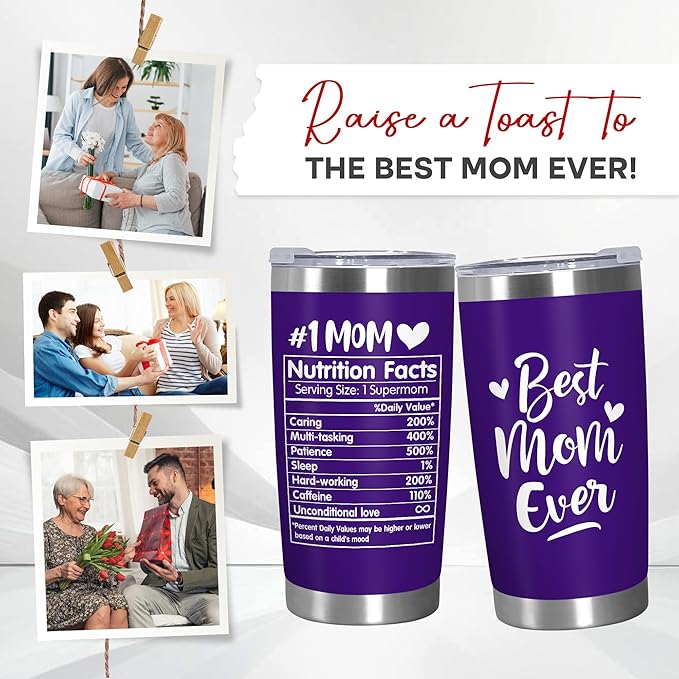 TEEZWONDER Christmas Birthday Gifts for Mom from Daughter Son - Stainless Steel Insulated Coffee Tumbler with Lid 20 oz - Mothers Birthday Gifts for Mother in Law Mama Grandma, Tumbler for Women