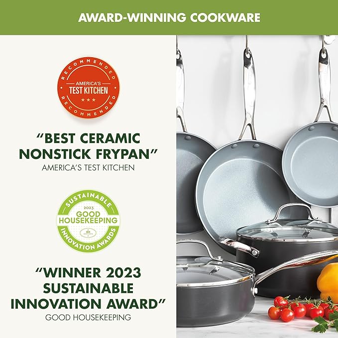 GreenPan Valencia Pro Ceramic Nonstick 11 Piece Cookware Set, Hard Anodized PFAS-Free Pots & Pans, Induction Ready, Compatible on All Cooktops, Dishwasher Safe, Oven Safe to 600F, Gray