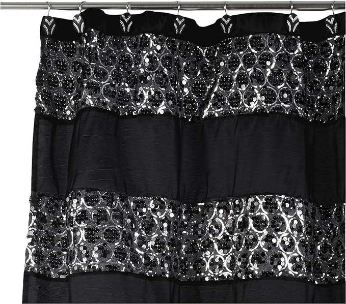 Zahari Home 13pc Sinatra Bathroom Shower Curtain Set Classic Shower Curtain & 12 Shower Curtain Hooks Luxury Fabric Shower Curtain Unique Design Bling Black Shower Curtain Set