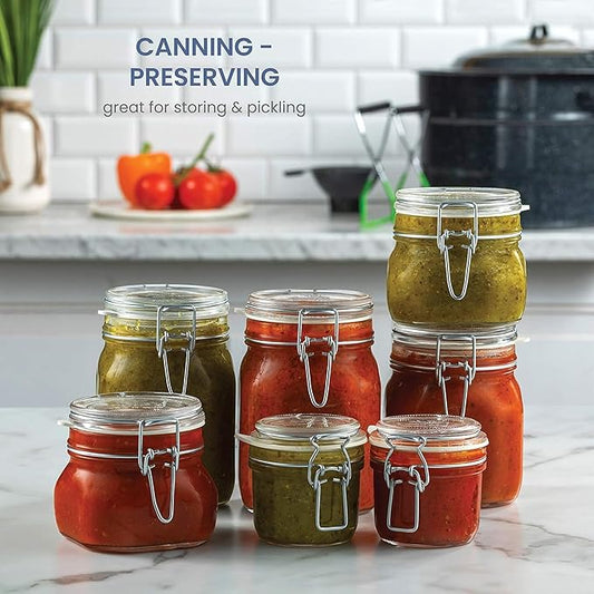 Bormioli Rocco Fido Glass Jars (17.5 Oz, 33.75 Oz & 25.25 Oz) - Airtight Storage Containers - Ideal for Pantry Storage, Gifting, Canning & Kitchen Organization, Made in Italy (Set of 3)