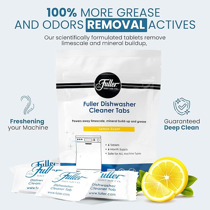 Fuller Dishwasher Cleaner Tabs – Lemon Scent – Eliminates Limescale, Grease & Odors – Septic Safe, Compatible with All Dishwasher Types – (Pack of 4)