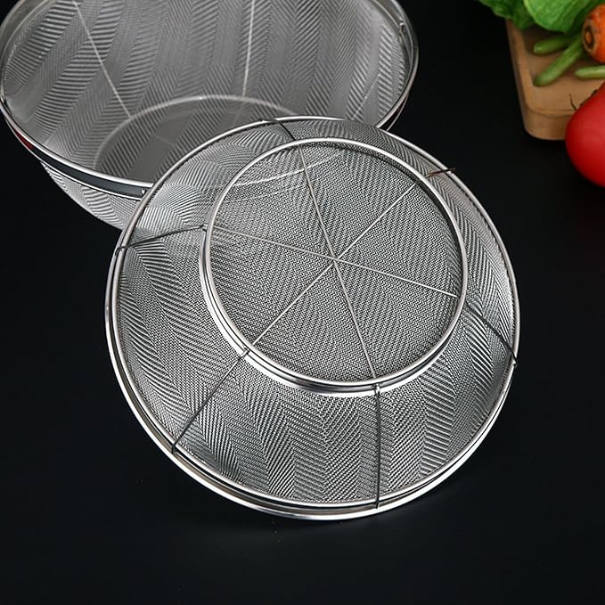 Fine Mesh Strainer for Kitchen, 5 Quart Stainless Steel Colander Bowl for Pasta, Rice, Fruit, Metal Net Baskets with Resting Base - Strain, Drain, Rinse