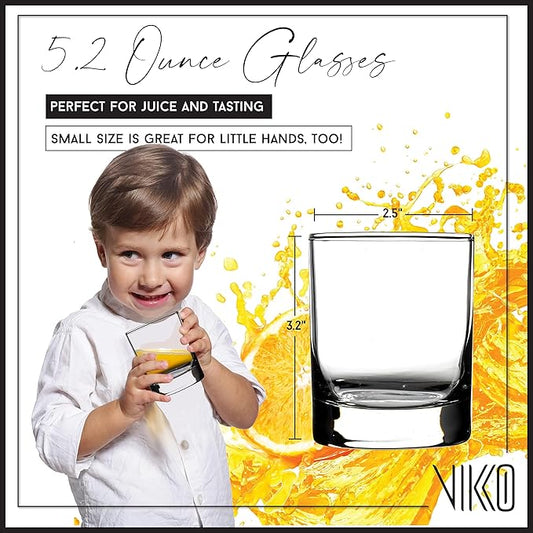 Vikko SMALL 5 Ounce Juice Glass, Set of 6 Mini Glass Cups, Heavy Base Tasting Glasses, Dishwasher Safe