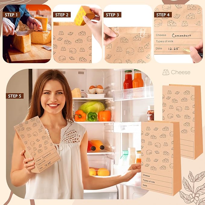 15 Count Cheese Storage Bags for Refrigerator 10.6 x 6 Inches Cheese Paper Bags, Sandwiches, Wrapping