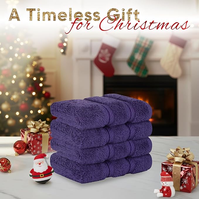 American Soft Linen Luxury Washcloths for Bathroom, 600 GSM 100% Cotton 4 Piece Turkish Wash Cloth Set, 13x13 in Soft Rags for Body and Face, Purple Washcloths