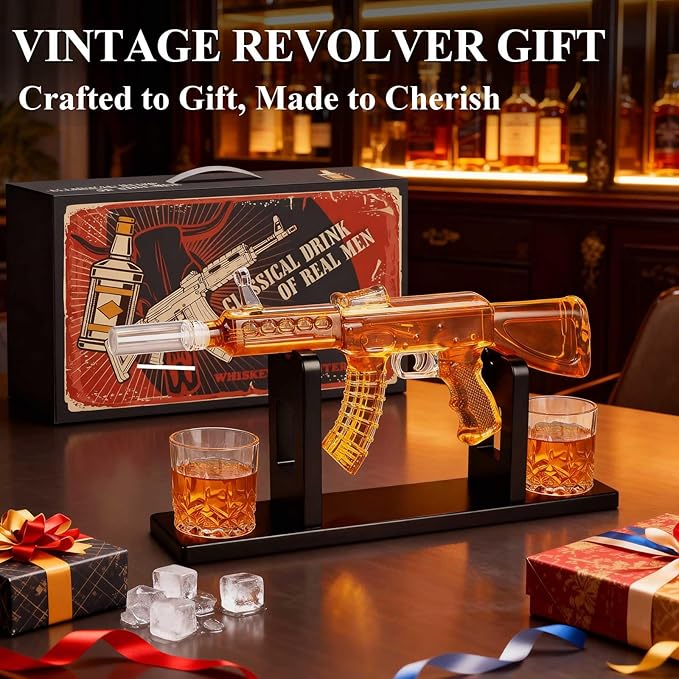 PONPUR Gifts for Men Dad Chirstmas, Whiskey Decanter Set with 2 Glasses, Unique Birthday Aniversary Retirement Gifts for Husband Him Grandpa, Cool Bourbon Scotch Gift for Man Cave Bar Decor
