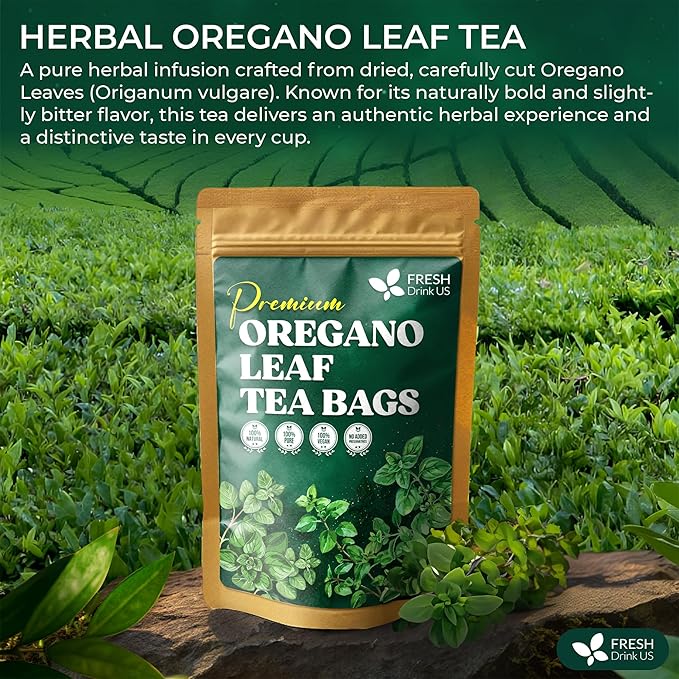 FreshDrinkUS, Oregano Leaf Tea | 75 Tea Bags β Pure Herbal Infusion from Origanum vulgare - Naturally Bold & Aromatic Flavor - Premium Quality, Sustainably Sourced. Vegan