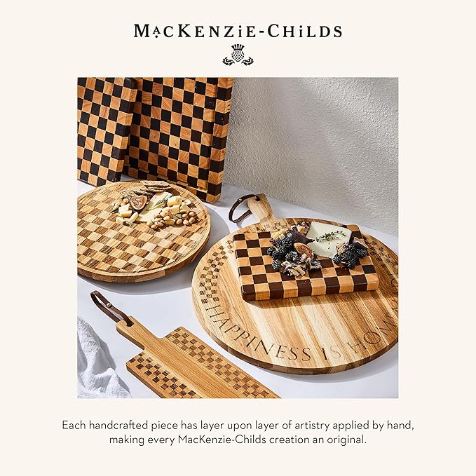 MACKENZIE-CHILDS Check Cheese Board Set, Wooden Cheese Board and Cheese Knife Set, 8- by 12-Inch Cutting Board with Knife
