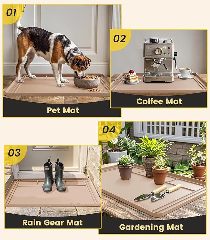 Under Sink Mats for Kitchen Waterproof, Cut to Fit Under Sink Drip Tray for Kitchen Bathroom Cabinets, Silicone Under-Cabinet Hold Up to 3.3 Gallons Liquid, 34" X 22" Or Smaller -Khaki