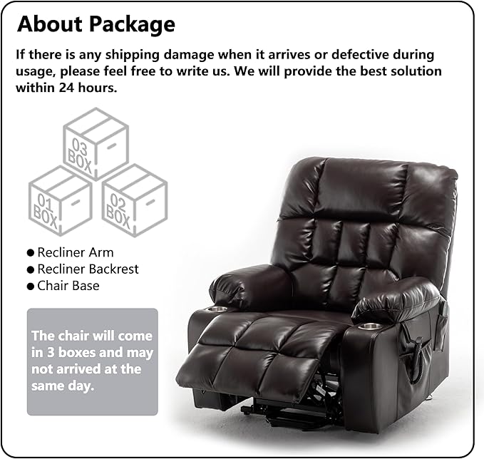 Dual Motor Power Lift Recliner Chair for Big and Tall Elderly Adults Electric Lay Flat Recliner, Stand Up Lift Chairs Recliners with Massage Heat, Cup Holders, Side Pockets, Lumbar Pillow