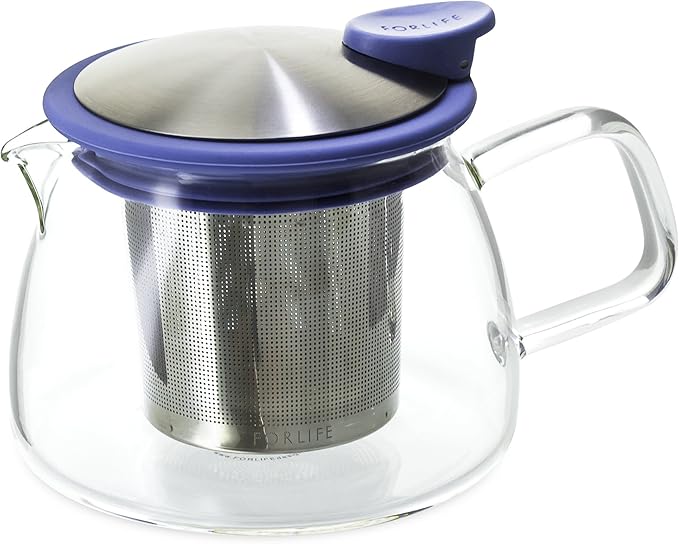FORLIFE Bell Glass Teapot with Basket Infuser, 14 oz./430 mL, Marine