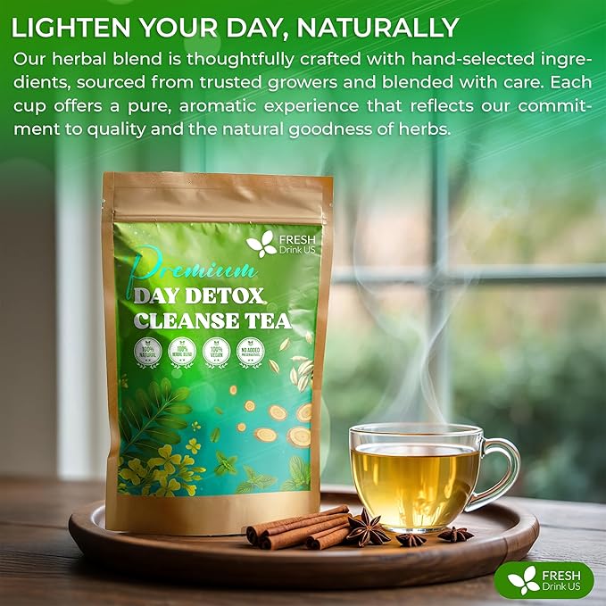 FreshDrinkUS, 30 Teabags of Herbal Day Cleanse Tea – 30 Day Program | Refreshing Mint Blend with Dandelion, Senna & Hibiscus | Naturally Supports Wellness & Light-Feeling | Caffeine-Free Herbal Tea