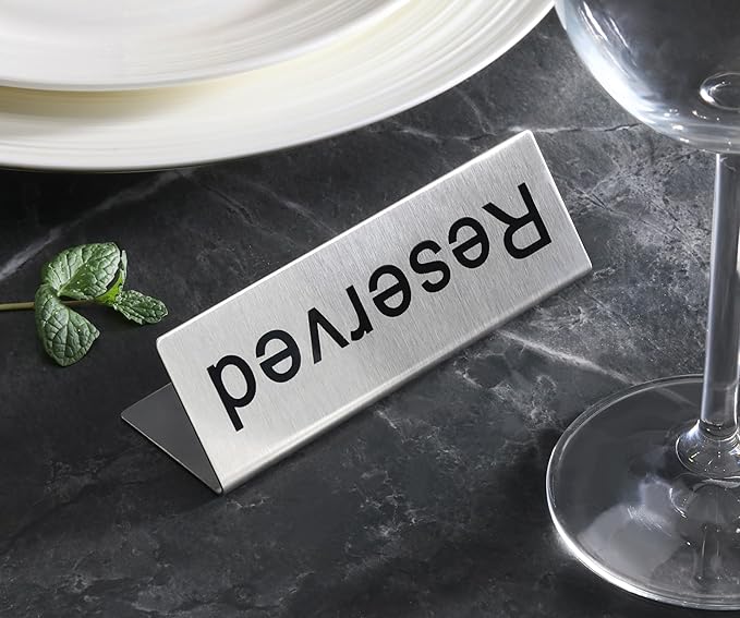 New Star Foodservice Stainless Steel Table Tent Sign (Silver (Reserved), 4.75” x 1.75” (Set of 2))