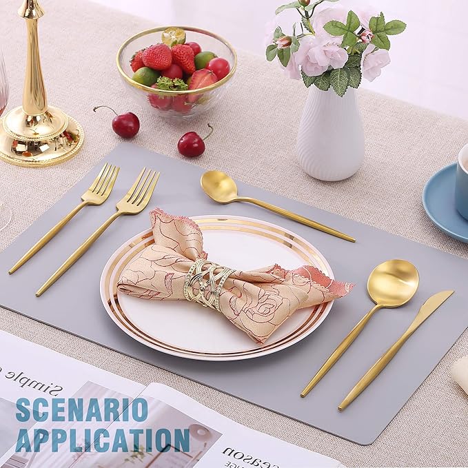 Lemeya Matte Gold Silverware Set for 8,Modern Stainless Steel Brushed Cutlery Set,40-Pieces Heavy Duty Flatware Set,Knives Spoons and Forks Set Utensils Set,Satin Finish,Dishwasher Safe