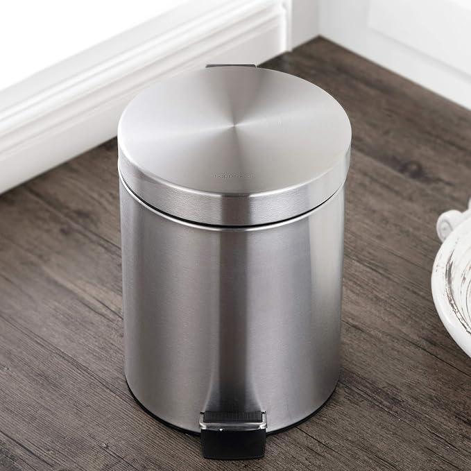 happimess HPM1000A Oscar 8-Gallon Step-Open Trash Can with Free Mini Trash Can, Modern, Fingerprint Proof for Home, Kitchen, Office, Large:7.9 Gallon Small:1.3 Gallon, Stainless Steel