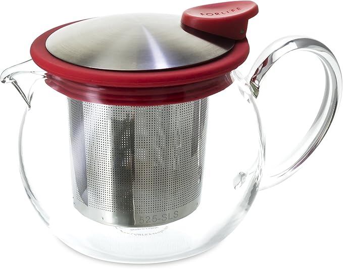 FORLIFE Bola Glass Teapot with Basket Infuser, 15-Ounce/444ml, Red