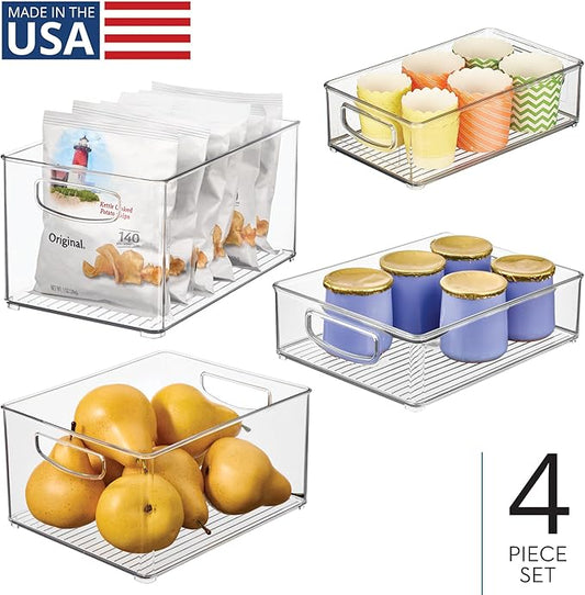 iDesign Stackable Pantry Bins with Handles, 4 Different Sizes, 4 Pack, Clear, Made in USA
