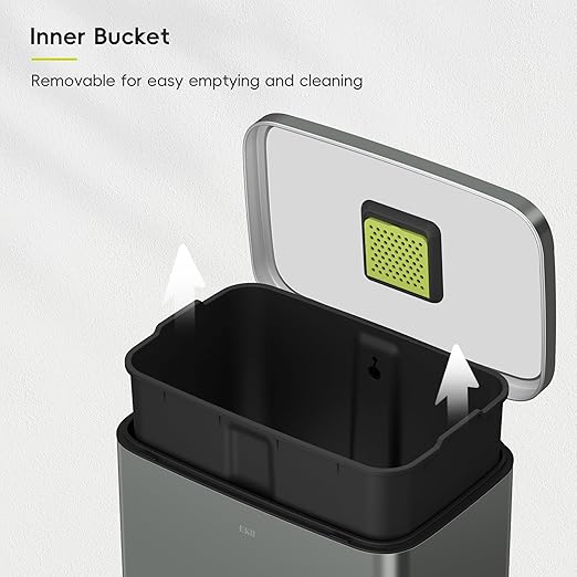 EKO Madison Nardo Grey Stainless Steel 50 Liter/13.2 Gallon Step Trash Can with Inner Liner - Fingerprint Resistant Finish