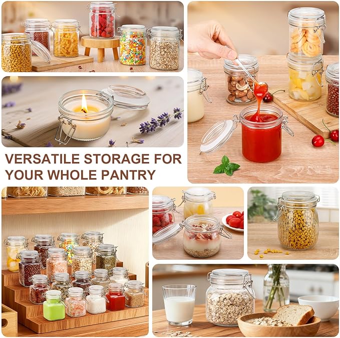 6 Pack Spice Jars, 8 oz Glass Containers with Airtight Lids, Small Herb Jars with Labels for Kitchen Storage