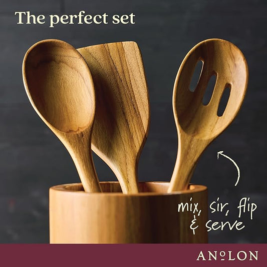 Anolon Teak Wood Tools 13-Inch Tool Set, 3-Piece