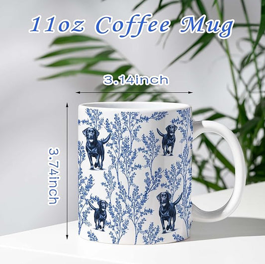 Black Lab Blue French Toile Coffee Mug, Labrador Lover Gifts for Women, Blue Toile Coffee Cup for Black Lab Mom, Pet Dog Lovers Tea Coffee Mug Birthday Gifts for Dog Owners, 11 oz