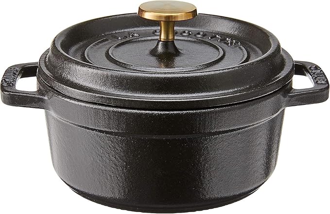 STAUB Cast Iron Dutch Oven 0.5-qt Round Cocotte, Made in France, Serves 1, Matte Black