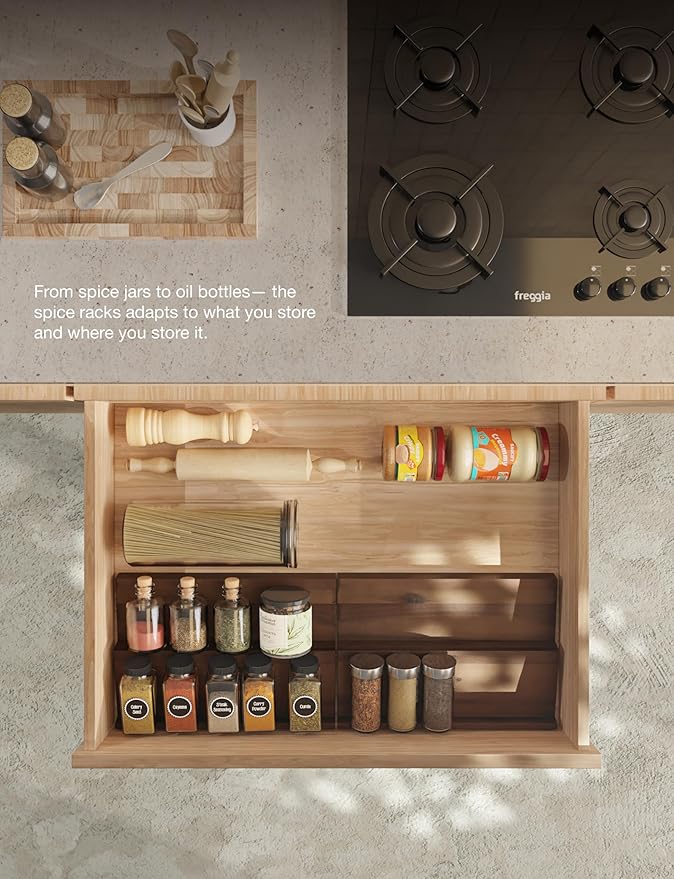 Tinamo Acacia Wooden Spice Rack Organizer for Cabinet - Spice Drawer Insert, Spice Organization for Cabinet, Seasoning Organizer, Spice Holder Pack of 8 (Walnut pack 4)
