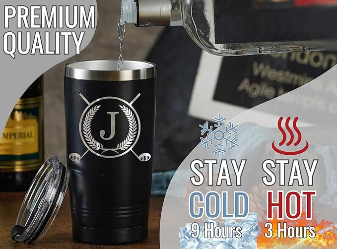 Onebttl Golf Gifts for Men with Initial for Golfer & Golf Lovers, 20oz Travel Mug, Perfect Gifts for Men, Birthday, Christmas - J