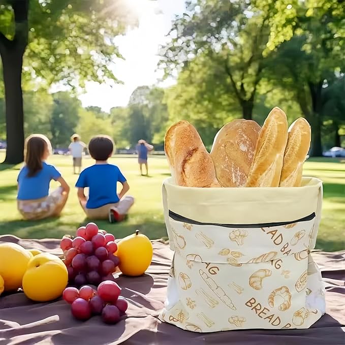 2 Pack XL Beeswax Bread Bags with Zipper Seal – Reusable Cotton Linen Waxed Bread Bags for Homemade Bread, Sourdough Storage, Eco-Friendly Bees Wax Bag Alternative to Plastic (2)