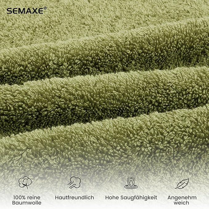 SEMAXE 12 Pack Hand Towels for Bathroom, 100% Cotton Towels with Hanging Loops, Soft and Highly Absorbent, Hand Towel Set for Gym, Shower, Hotel, Spa and Kitchen, Green