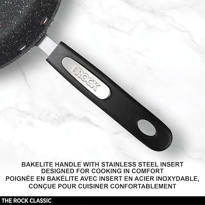 Starfrit The Rock 7PC Non-Stick Cookware Set - Durable Forged Aluminum - Oven Safe - PFOA Free - Easy to Clean - Black