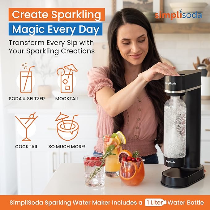 BLÜ Sparkling Water Maker, Premium Soda Streaming Machine, Carbonated Water Machine and Soda Maker - Black (Machine + 1 CO2 Cylinder)