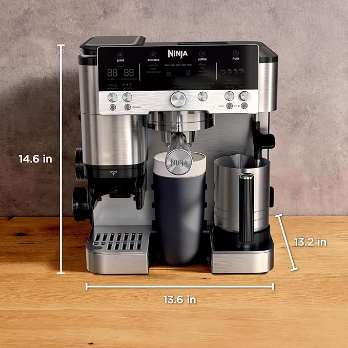 Ninja Luxe Café 3-in-1 Espresso, Drip Coffee and Cold Brew Machine | Intergrated Coffee Grinder, Milk Frother, Assisted Tamper & Built-In Espresso Accessory Storage | Stainless Steel | ES601