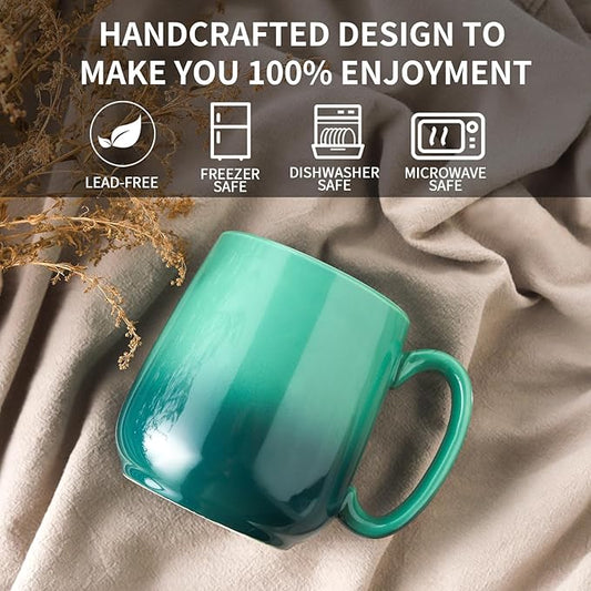 HASENSE Ceramic Coffee Mugs Set of 4,15oz Large Mugs Set for Home and Office, Microwave & Dishwasher Safe, Coffee Cups for Coffee Tea Mike, Gradient Green