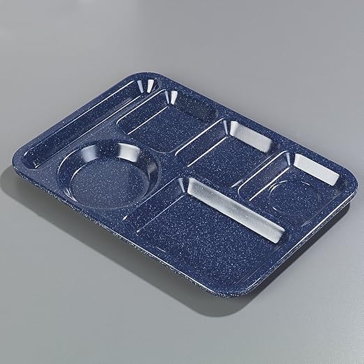 Carlisle FoodService Products Plastic Meal Tray Left-Handed Heavyweight Lunch Tray with 6-Compartments for Schools, Cafeterias, and Dining Halls, Melamine, 14 x 10 Inches, Café Blue
