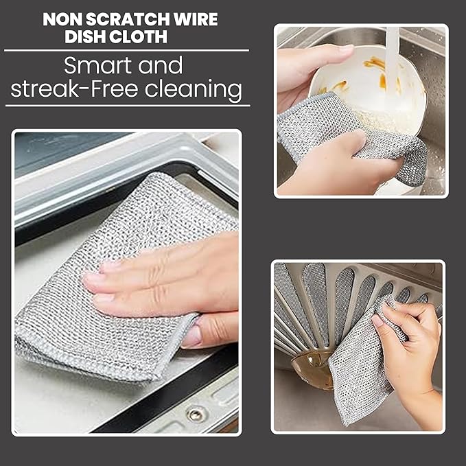 CrafTreat Non Scratch Wire Dishwashing Rag - Double Layer 10 Pcs, Reusable Multipurpose Wire Dishcloth for Wet & Dry Cleaning, Ideal for Kitchen, Sinks, Pots & Pans