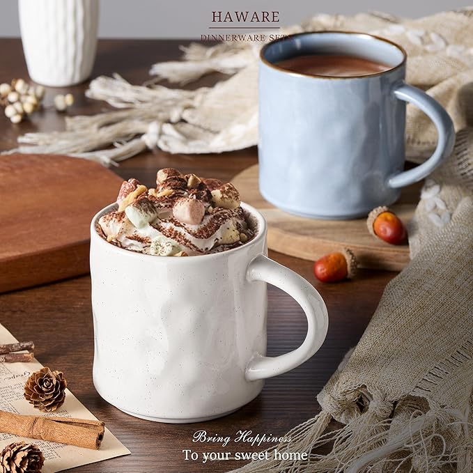 HaWare 14OZ Coffee Mugs Set of 4, Stoneware Coffee Cups with Handle, Latte Mug for Man, Woman, Dad, Mom, Modern Tea Mugs for Latte/Cappuccino/Cocoa/Milk, Dishwasher& Microwave Safe, Multicolor