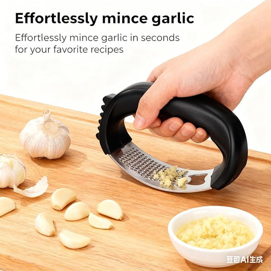 Stainless Steel Garlic Press Rocker, Portable Kitchen Essential, Ergonomic Handle Design, Easy Mincing Crusher, Dishwasher Safe Fresh Garlic Tool