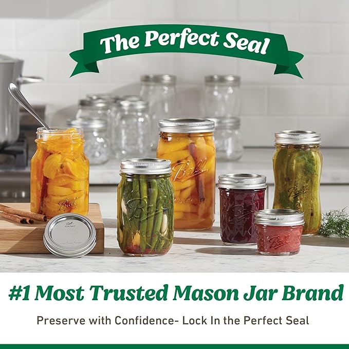 Ball Regular Mouth Easy Label Glass Mason Jars with Lids and Bands, Used for Canning, Pickling, Juice, Jam, Jelly, Pint Size 16 Ounce (Pack of 4)