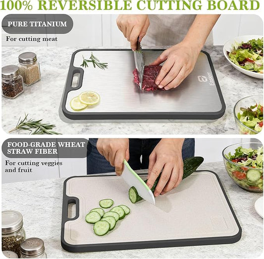 Extra Large Titanium Cutting Board for Kitchen with Juice Groove, Versatile for Chopping, Serving, Bread, Meat, Veggies, Pure Titanium and Wheat Straw PP, 17 x 12 inch