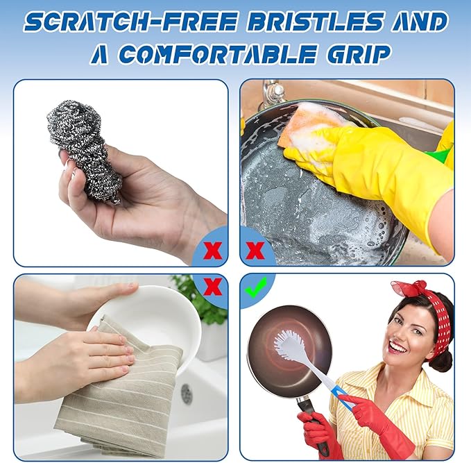 Hsei 30 Pcs Blue Kitchen Scrub Dish Brush Bulk with 11 Inch Handle Cleaning Dish Scrubber with Stiff Bristles Washing Scrub Brushes for Housekeeping for Pots and Pans, Kitchen Sink
