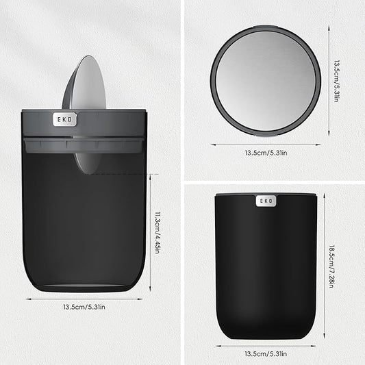 EKO Fandy 0.58 Gal/2.2L Mini Trash Can with Lid, Swing-Top Desktop Trash Can for Bathroom, Countertop, Vanity, Desk or Office, Small Garbage Bin (Black)