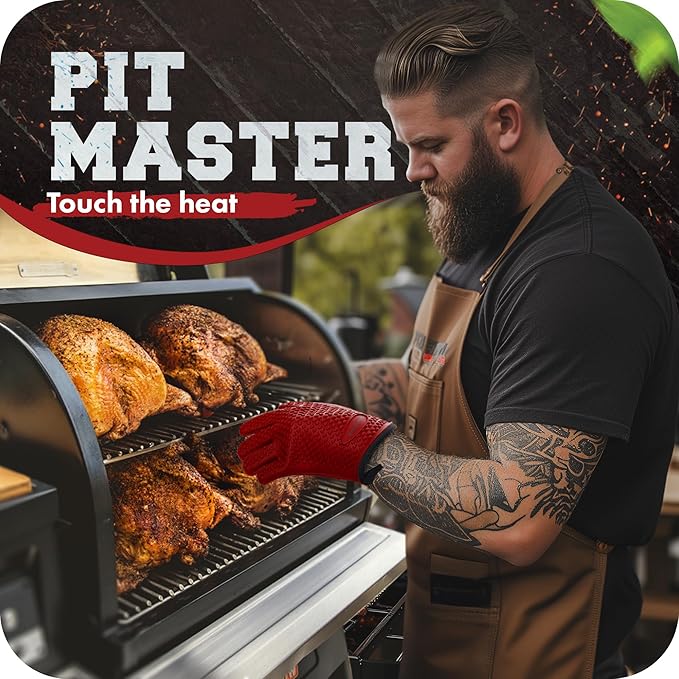 KITCHEN PERFECTION S Silicone Smoker Oven Gloves -Extreme Heat Resistant BBQ Gloves -Handle Hot Food Right on Your Grill Fryer Pit|Waterproof Oven Mitts |Superior Value Set+3 Bonuses