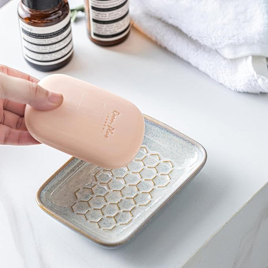 Gomakren Soap Dish for Shower, Bar Soap Holder, Ceramic Soap Dishes for Bar Soap, Christmas Sponge Holder Soap Saver Soap Tray for Bathroom Kitchen Sink, 5.5 Inch, Gray