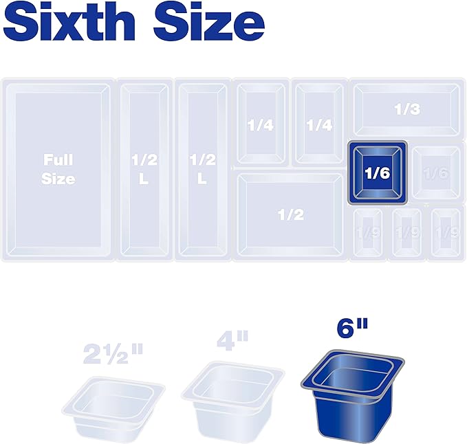 Carlisle FoodService Products Storplus 1/6-Size Plastic Food Pan, Food Storage Container, for Catering, Buffets, Restaurants, Polycarbonate, 1/6 Size, 6 Inches Deep, Black, (Pack of 6)